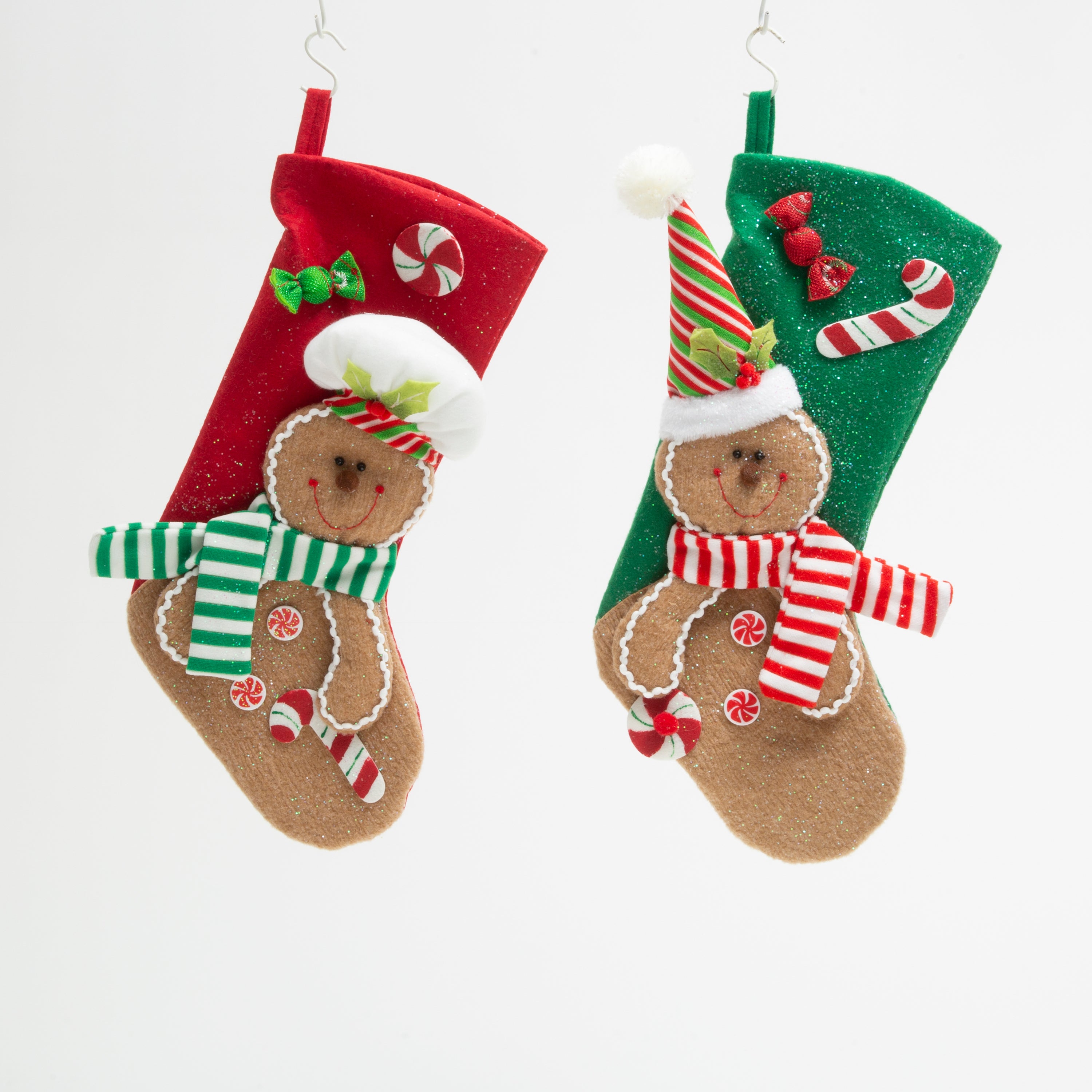 Hand detailed 20 in H Fabric Holiday Gingerbread Man Stocking, 2 Assorted
